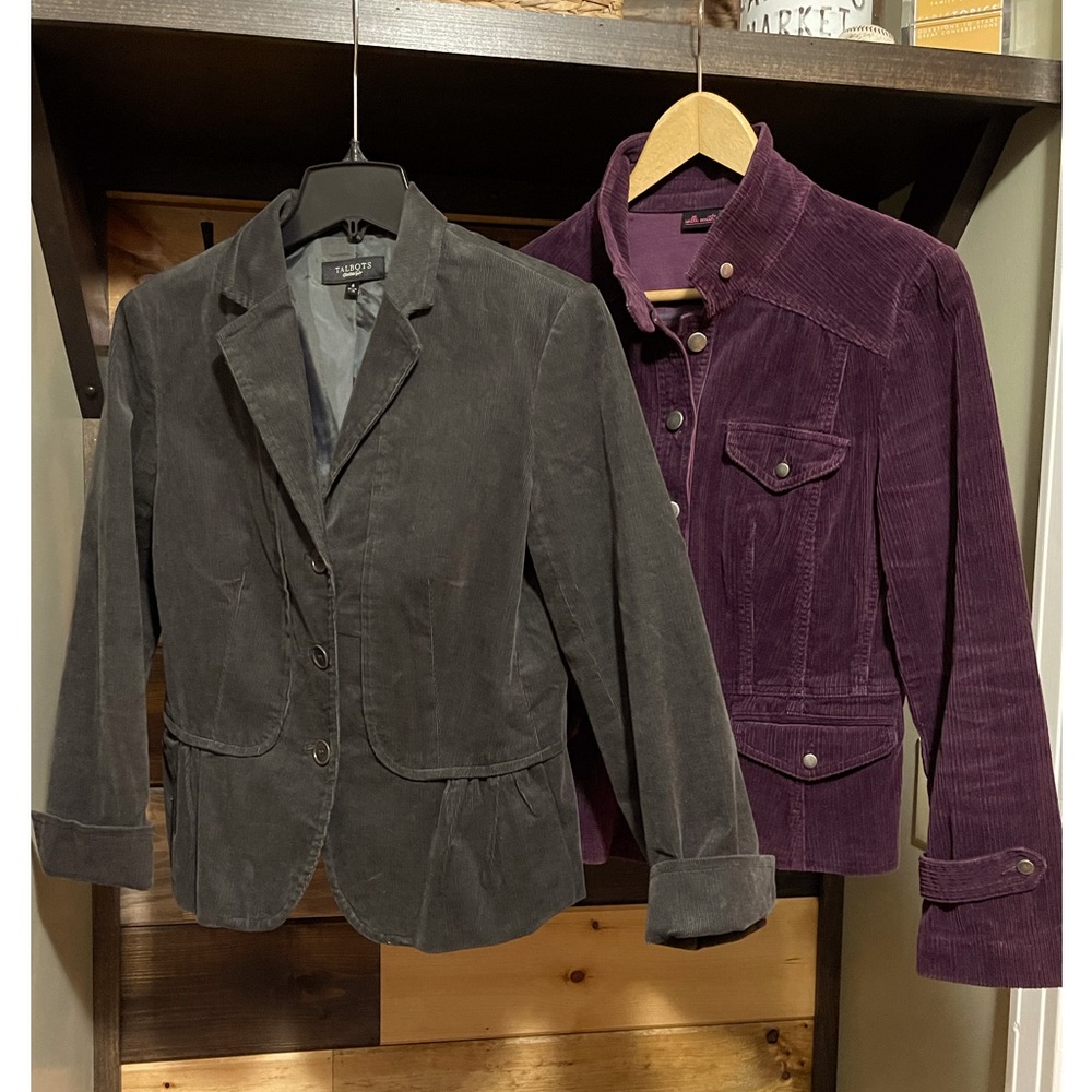 Ladies corduroy jackets. Both for $16. The grey is lined. Both Size 8.